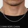 14k 2.5mm White Gold Solid Dc Rope 16" Chain Necklace (Available in Lengths 7" - 30")