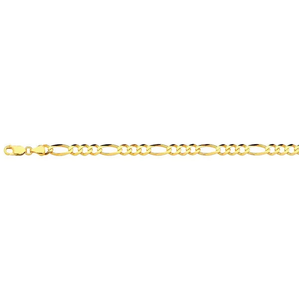 14k 6.5mm Yellow Gold Solid Figaro 7" Chain Bracelet (Available in Lengths 7" - 30")