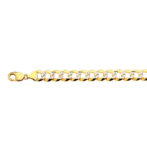 14k 12mm Yellow Gold Solid Pave Curb 7" Chain Bracelet (Available in Lengths 7" - 30")