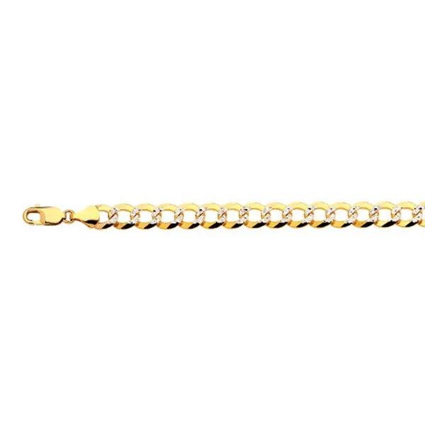 14k 9.5mm Yellow Gold Solid Pave Curb 7" Chain Bracelet (Available in Lengths 7" - 30")