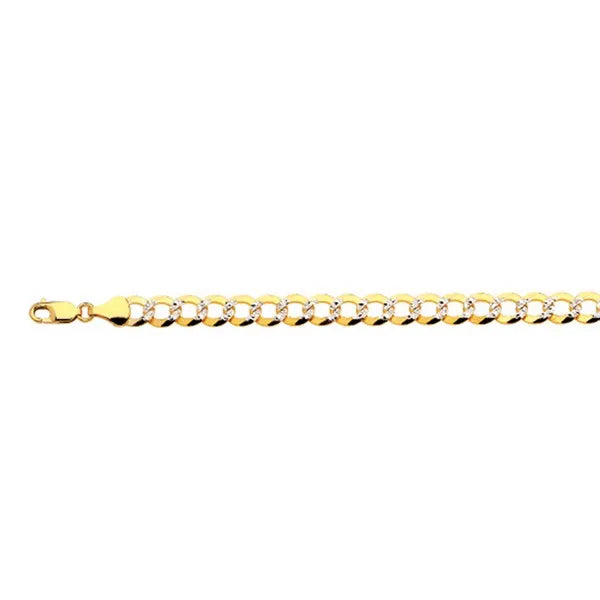 14k 8mm Yellow Gold Solid Pave Curb 7" Chain Bracelet (Available in Lengths 7" - 30")