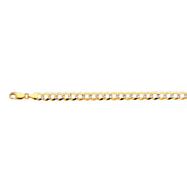 14k 7mm Yellow Gold Solid Pave Curb 7" Chain Bracelet (Available in Lengths 7" - 30")