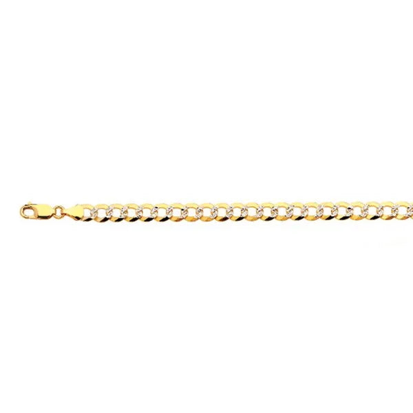 14k 7mm Yellow Gold Solid Pave Curb 7" Chain Bracelet (Available in Lengths 7" - 30")