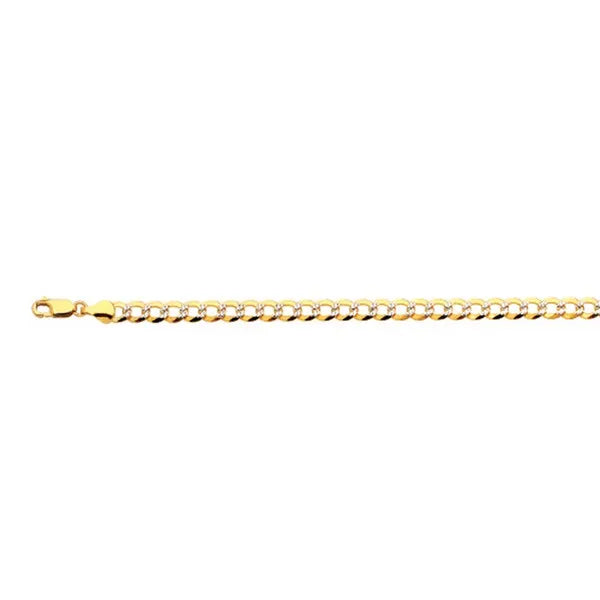 14k 5.5mm Yellow Gold Solid Pave Curb 7" Chain Bracelet (Available in Lengths 7" - 30")