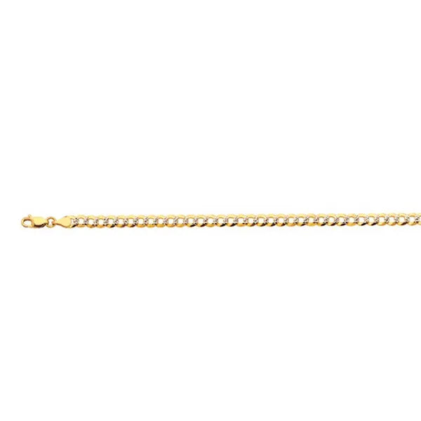 14k 4.5mm Yellow Gold Solid Pave Curb 7" Chain Bracelet (Available in Lengths 7" - 30")
