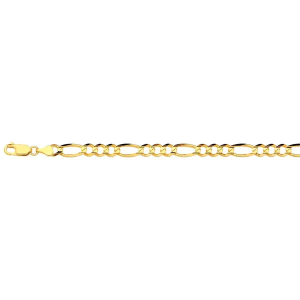 14k 5.5mm Yellow Gold Solid Figaro 7" Chain Bracelet (Available in Lengths 7" - 30")