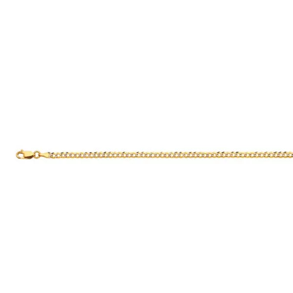 14k 3mm Yellow Gold Solid Pave Curb 7" Chain Bracelet (Available in Lengths 7" - 30")