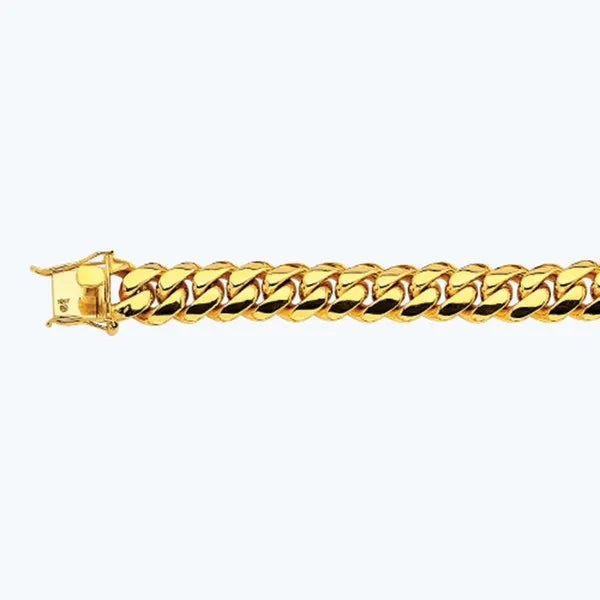 14k 14mm Yellow Gold Solid Miami Cuban 7" Chain Bracelet (Available in Lengths 7" - 30")