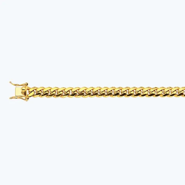 14k 7mm Yellow Gold Solid Miami Cuban 7" Chain Bracelet (Available in Lengths 7" - 30")