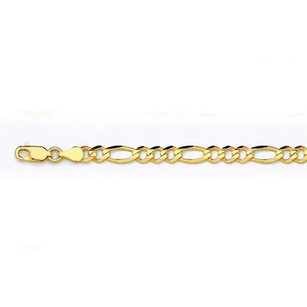14k 4.5mm Yellow Gold Solid Figaro 7" Chain Bracelet (Available in Lengths 7" - 30")
