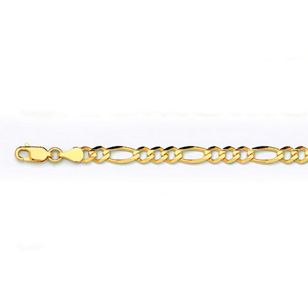 14k 3mm Yellow Gold Solid Figaro 7" Chain Bracelet (Available in Lengths 7" - 30")
