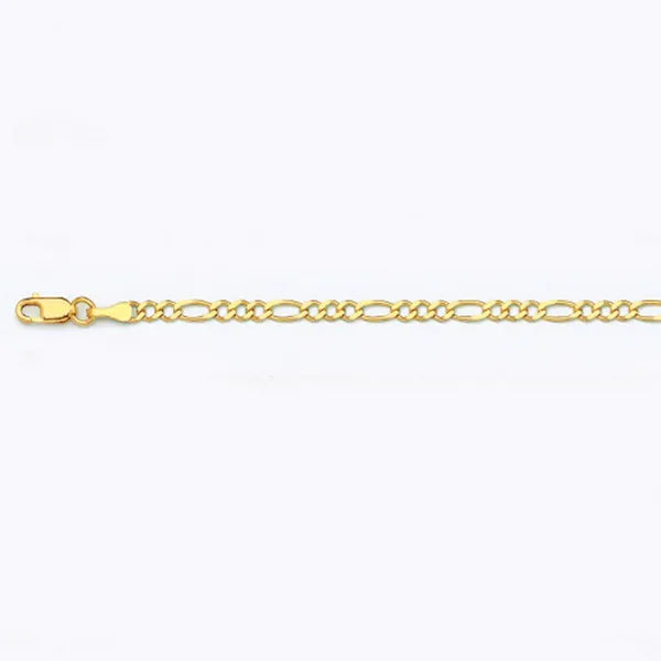 14k 2.5mm Yellow Gold Solid Figaro 7" Chain Bracelet (Available in Lengths 7" - 30")