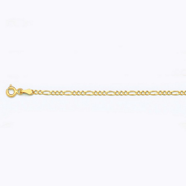 14k 2mm Yellow Gold Solid Figaro 7" Chain Bracelet (Available in Lengths 7" - 30")
