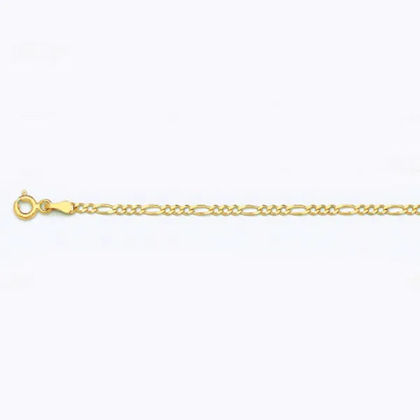 14k 2mm Yellow Gold Solid Figaro 7" Chain Bracelet (Available in Lengths 7" - 30")