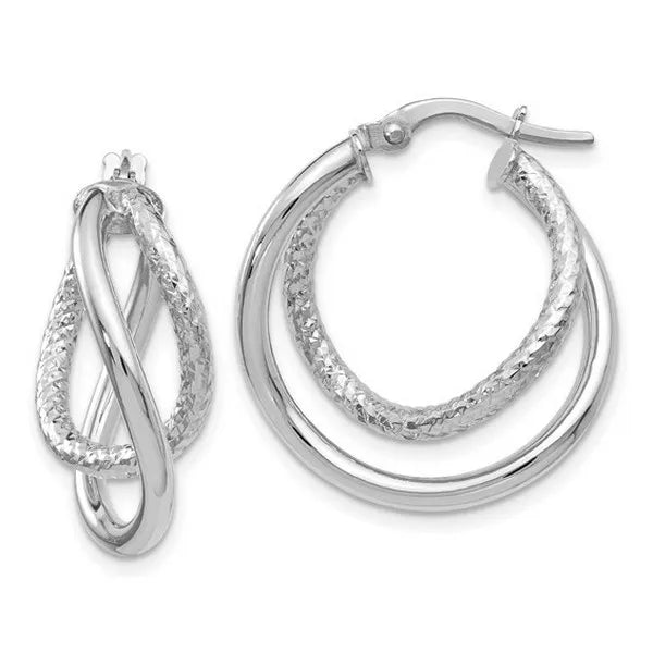 Leslie's 10K White Gold Polished and Textured Fancy Hoop Earrings