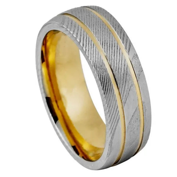 Double Groove Damascus Yellow Gold Plated 8mm