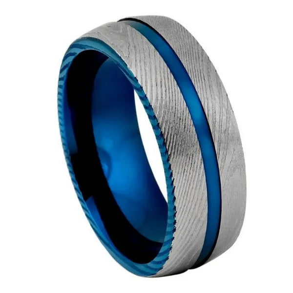 Grooved Damascus Blue Gold Plated 8mm