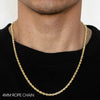 14k 4mm Yellow Gold Dc Hollow Rope 16" Chain Necklace (Available in Lengths 7" - 30")