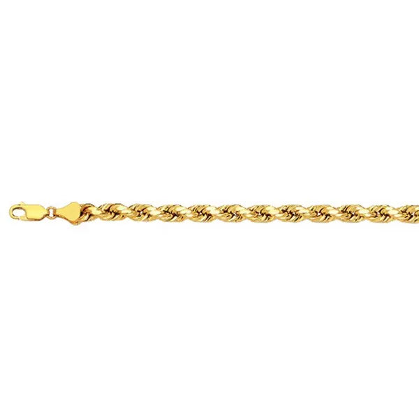 14k 4mm Yellow Gold Dc Hollow Rope 16" Chain Necklace (Available in Lengths 7" - 30")