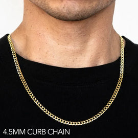 14k 4.5mm Yellow Gold Solid Curb 16" Chain Necklace (Available in Lengths 7" - 30")