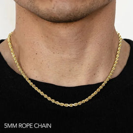 14k 5mm Yellow Gold Solid Dc Rope 16" Chain Necklace (Available in Lengths 7" - 30")