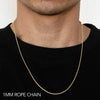 14k 1mm Yellow Gold Solid Dc Rope 16" Chain Necklace (Available in Lengths 7" - 30")