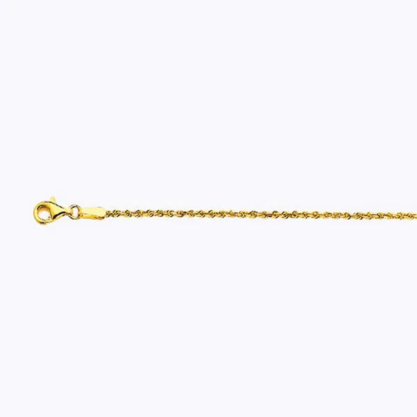 14k 1mm Yellow Gold Solid Dc Rope 16" Chain Necklace (Available in Lengths 7" - 30")