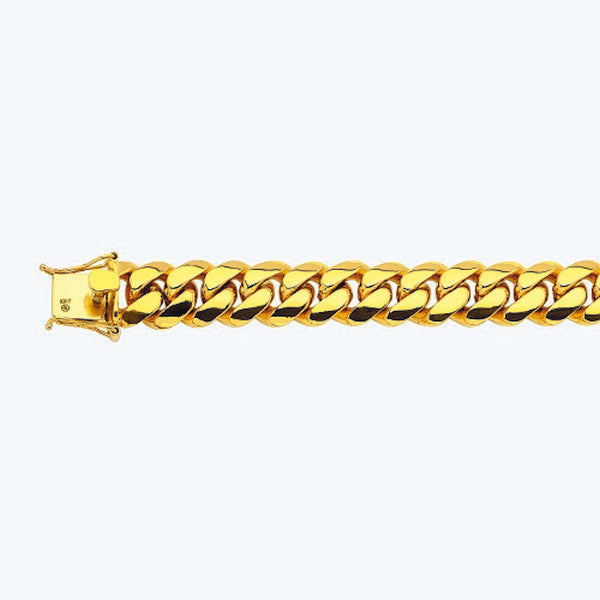 14k 15mm Yellow Gold Solid Miami Cuban 7" Chain Bracelet (Available in Lengths 7" - 30")