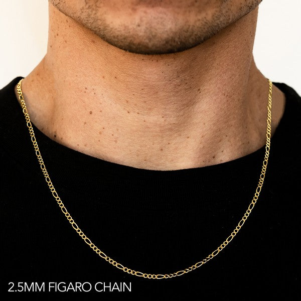 14k 2.5mm Yellow Gold Solid Figaro 16" Chain Necklace (Available in Lengths 7" - 30")