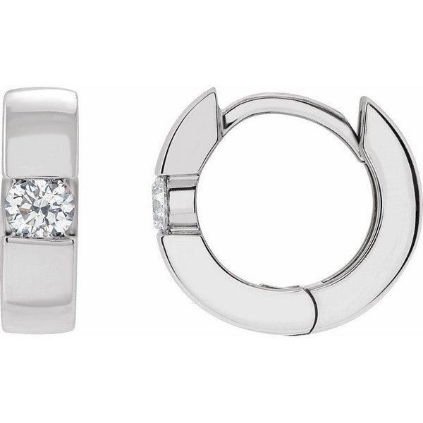14K White 1/4 ctw Natural Diamond 12 mm Hinged Huggie Hoop Earrings