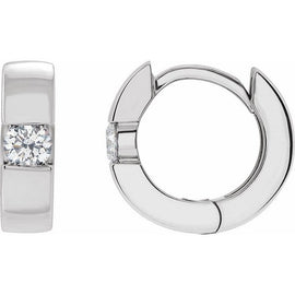 14K White 1/4 ctw Natural Diamond 12 mm Hinged Huggie Hoop Earrings