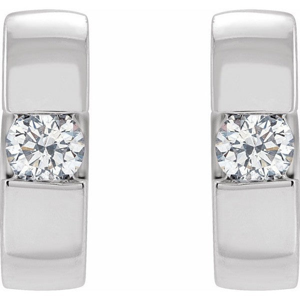 14K White 1/4 ctw Natural Diamond 12 mm Hinged Huggie Hoop Earrings