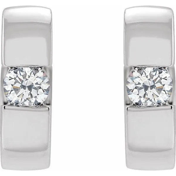 14K White 1/4 ctw Natural Diamond 12 mm Hinged Huggie Hoop Earrings