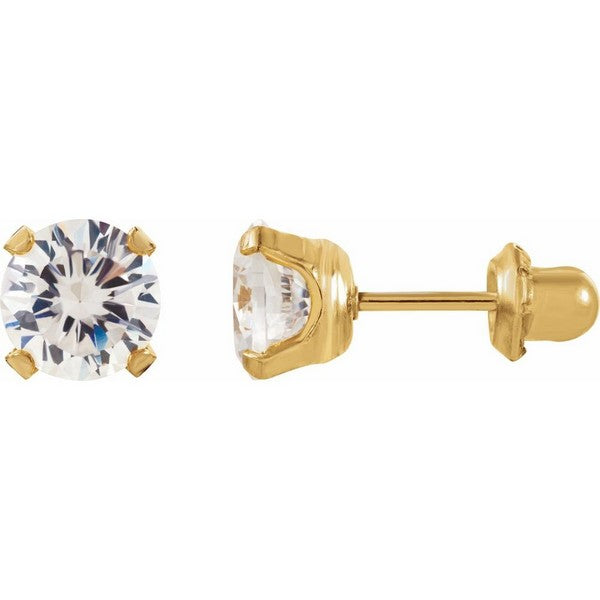 14K Yellow 3 mm Imitation White Cubic Zirconia Inverness Piercing Earrings
