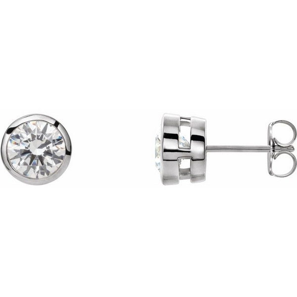14K White 6.5 mm Round Tapered Bezel-Set Earring Mounting