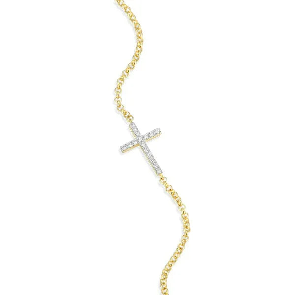 Cross Pendant Bolo Bracelet in 14K Yellow Gold-Plated Sterling Silver