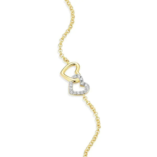 Open Twin Heart Bolo Bracelet in 14K Yellow Gold-Plated Sterling Silver