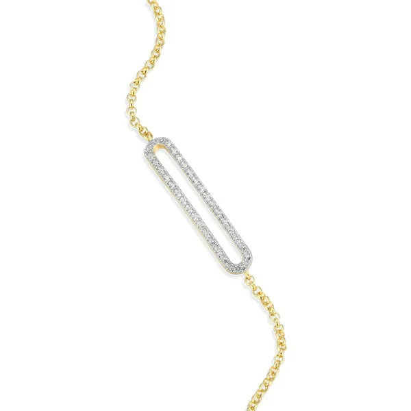 Pave Paperclip Pendant Bolo Bracelet in 14K Yellow Gold-Plated Sterling Silver