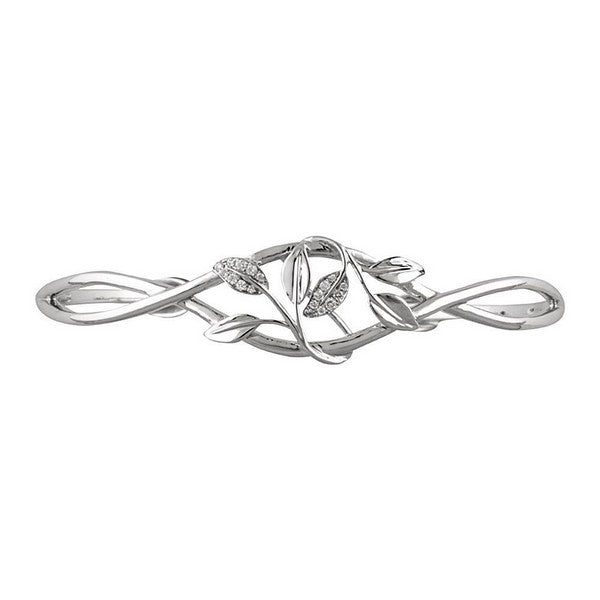 14K White .05 ctw Natural Diamond Floral Cuff 6" Bracelet