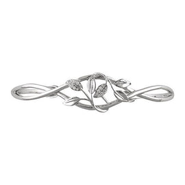 14K White .05 ctw Natural Diamond Floral Cuff 6" Bracelet