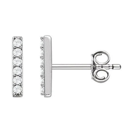 14K White 1/10 ctw Natural Diamond Bar Earrings
