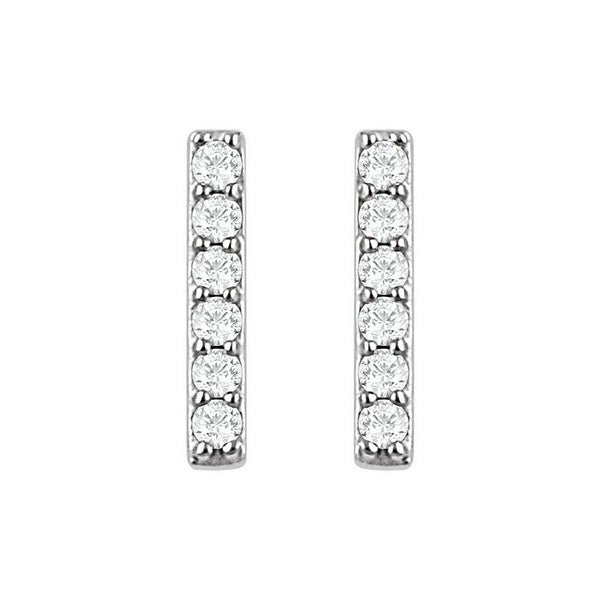 14K White 1/10 ctw Natural Diamond Bar Earrings