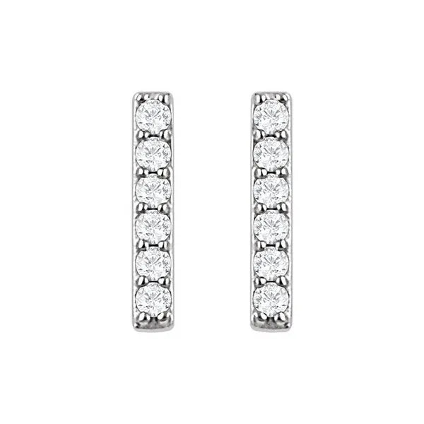 14K White 1/10 ctw Natural Diamond Bar Earrings