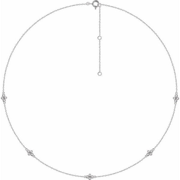 14K White 1/6 ctw Natural Diamond 5-Station 16"-18" Necklace