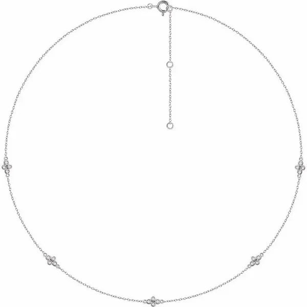 14K White 1/6 ctw Natural Diamond 5-Station 16"-18" Necklace