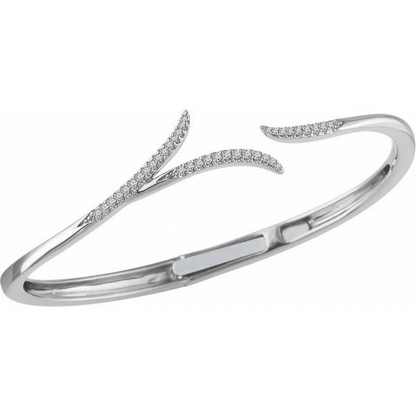 14K White 1/4 ctw Natural Diamond Hinged Cuff 7" Bracelet