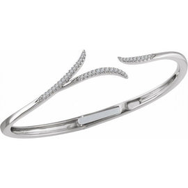 14K White 1/4 ctw Natural Diamond Hinged Cuff 7" Bracelet