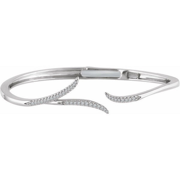 14K White 1/4 ctw Natural Diamond Hinged Cuff 7" Bracelet