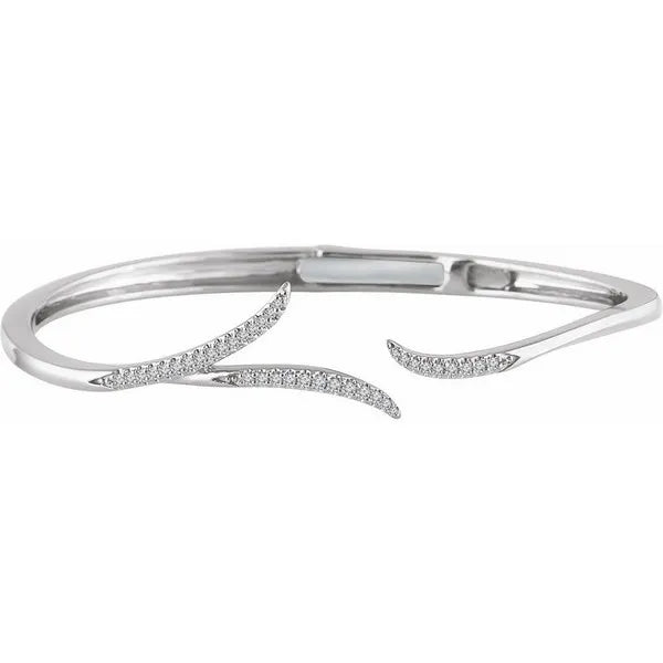 14K White 1/4 ctw Natural Diamond Hinged Cuff 7" Bracelet
