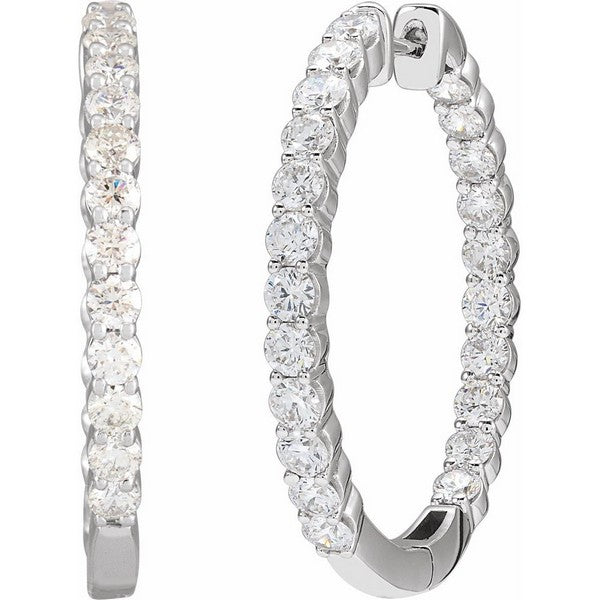 14K White 3 ctw Natural Diamond Inside-Outside Hinged 30 mm Hoop Earrings